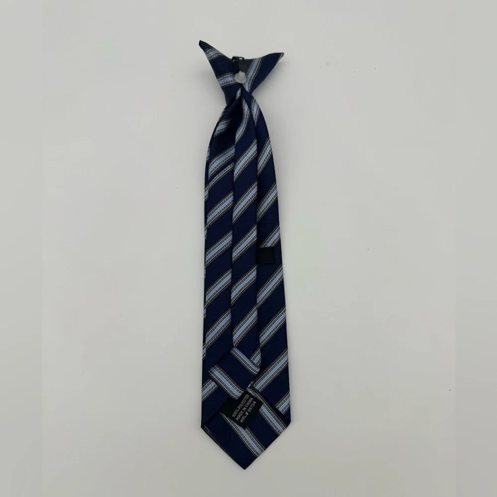 Boys Clip on Neck Tie Classic Navy blue Striped Tie dressy formal outfit